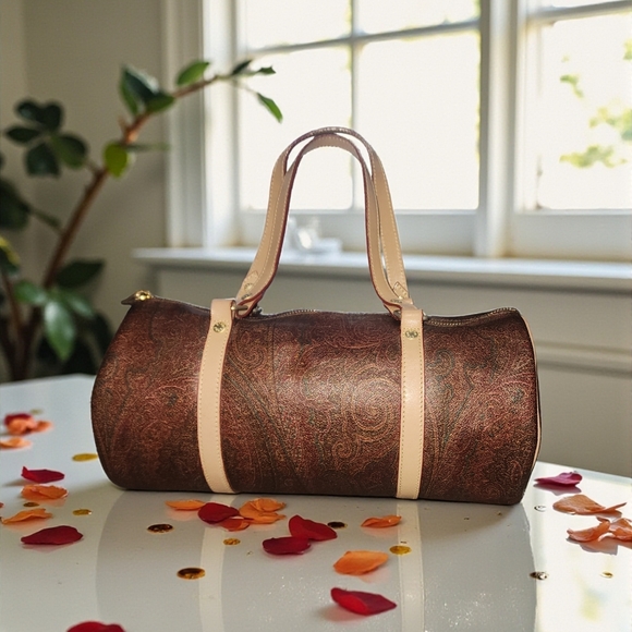 Etro Handbags - Etro Paisley print Papillon bag in brown PVC-coated canvas with leather trim